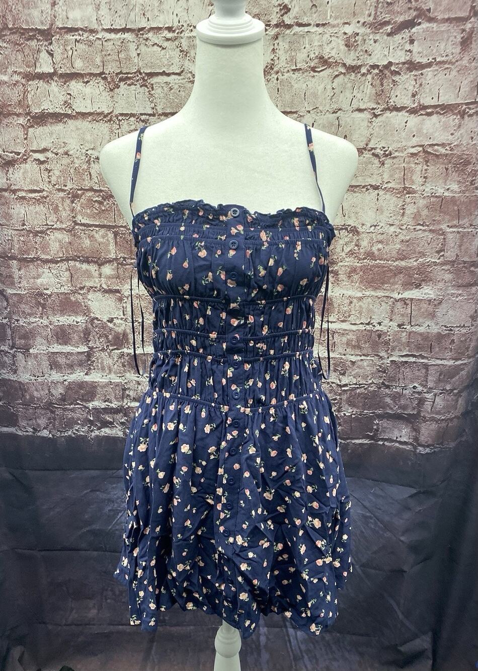 Hippie Rose Navy Floral Print V-Neck Lace Trim Sleeveless HS4W52447 Size Small